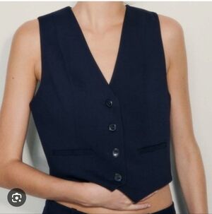 ZARA | Short Tailored Vest Navy Sz S